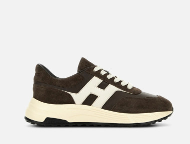 Hogan sneaker hogan hyperlight camoscio marrone h laterale obliqua avorio