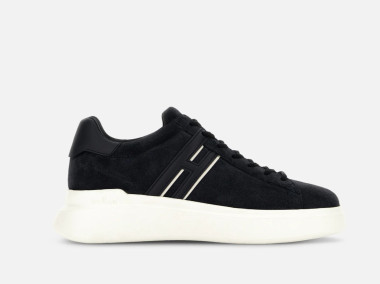 Hogan sneakers hogan h580 camoscio blu h laterale e dettagli in pelle liscia bianco