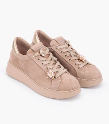 Stokton sneaker pelle scamosciata nude retro pelle laminata