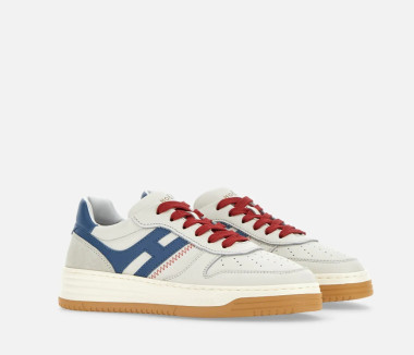 Hogan pelle bianca retro e h avio lacci rossi
