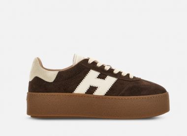 Hogan sneakers hogan cool camoscio marrone e h in pelle liscia avorio
