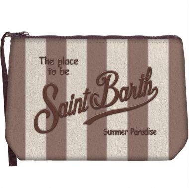 Saint barth pochette spugna righe verticali sabbia/cacao