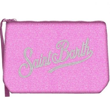 Saint barth pochette tessuto laminato scritta swarowsky