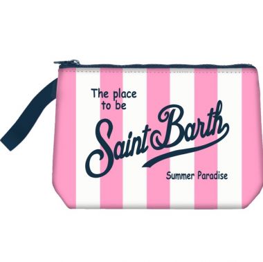 Saint barth pochette grande in scuba  riga verticale bianco/rosa