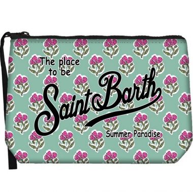 Saint barth pochette in scuba acquamarina fiori