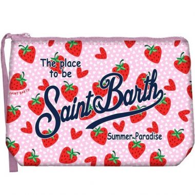 Saint barth pochette in scuba rosa con fragoline