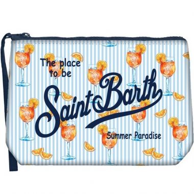 Saint barth pochette in scuba righe bianco/azzurro + spritz