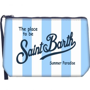 Saint barth pochette in scuba righe verticali bianco/azzurro