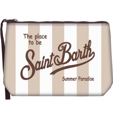 Saint barth pochette in scuba righe bianco/beige