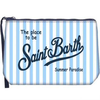 Saint barth pochette righe verticali bianco azzurro