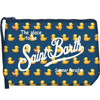 Saint barth pochette in scuba fondo blu + papere