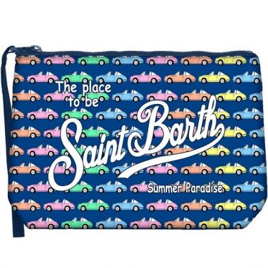 Saint barth pochette in scuba fondo blu + macchinine fluo multi
