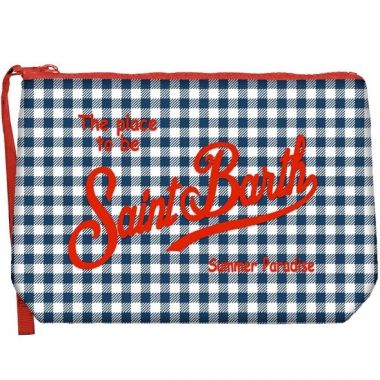 Saint barth pochette in scuba quadretti bianco blu