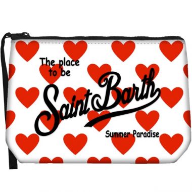 Saint barth pochette in scuba fondo bianco cuori rossi
