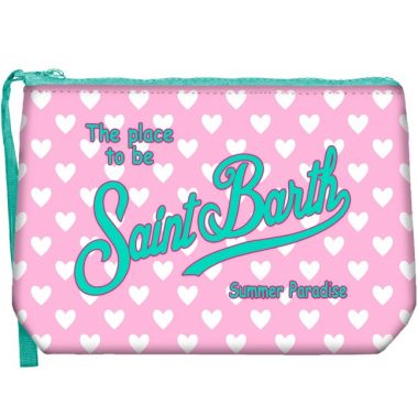 Saint barth pochette in scuba fondo rosa cuoricini bianchi