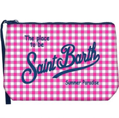 Saint barth pochette in scuba quadretti bianco/fuxia