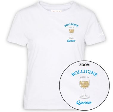Saint barth t-shirt donna bianca bicchiere strass bollicine queen
