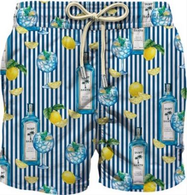 Saint barth costume boxer righe bianco/blu bicchiere gin e limone