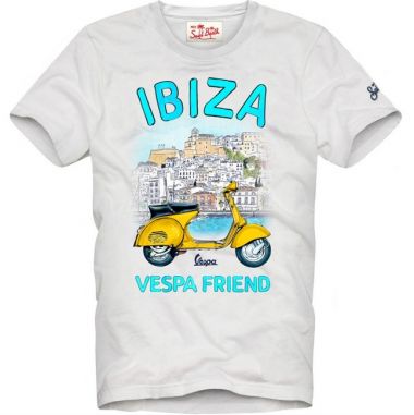 Saint barth t-shirt bianca stampa ibiza con vespa