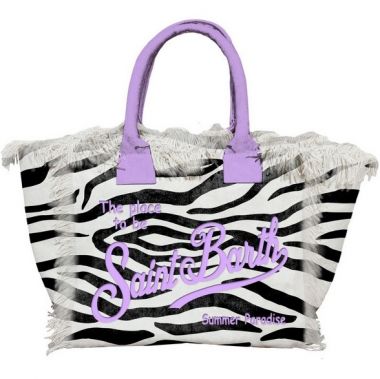 Saint barth borsa in canvas zebrata inserti lilla