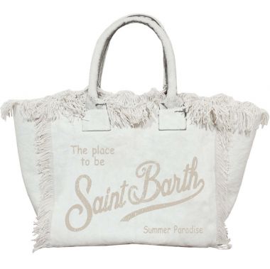 Saint barth borsa in canvas bianca/natural
