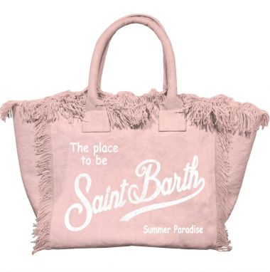 Saint barth borsa in canvas rosa con scritta bianca