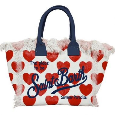 Saint barth mini bag in camvas fondo bianco cuoricini