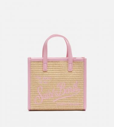 Saint barth borsa piccola raffia natural inserti ecopelle rosa bubble
