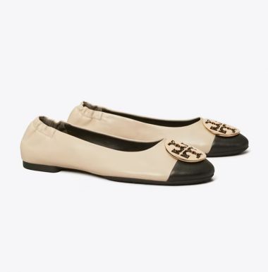 Tory Burch ballerina colore crema punta nera logo oro